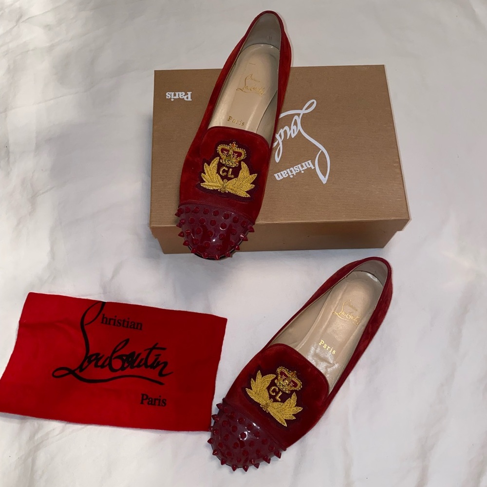 Red velvet Christian Louboutin Intern cap-toe loafers size 42